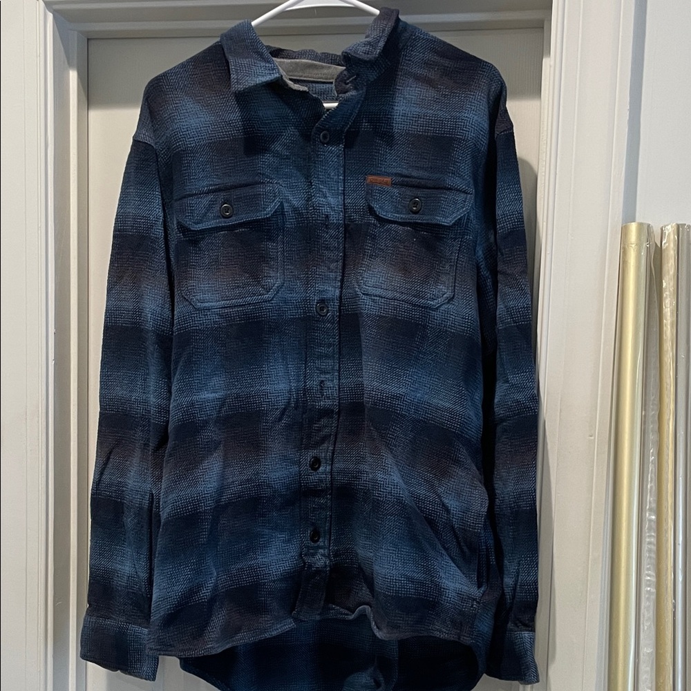 Orvis Blue and Black Plaid Casual Button Down Shirt